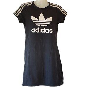 Adidas Girls T-Shirt Dress Black with White Trefoil Logo and Trim     Size M